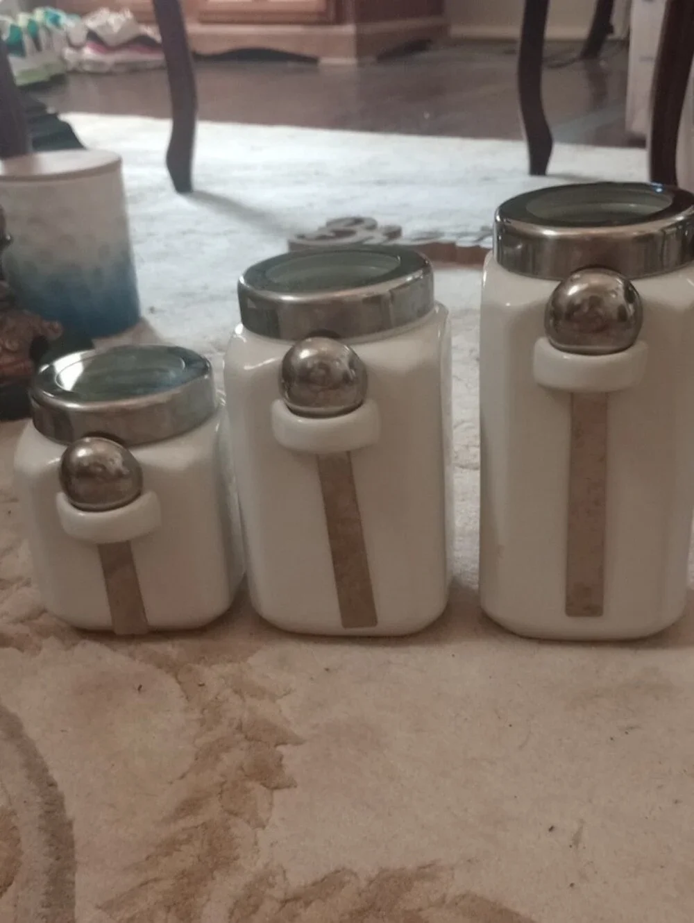 Mainstays White Ceramic Canister Set with Silver Lids & Measuring Spoon- 3-Piece
